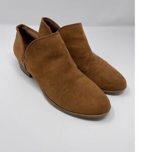 American Eagle Low Cut Ankle Booties Brown Suede Slip on Low Heel Size 8